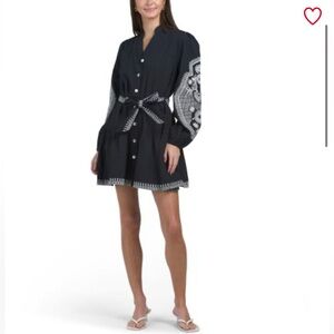 NWT 7 For All Mankind Black Mini Dress with White Embroidery Size S